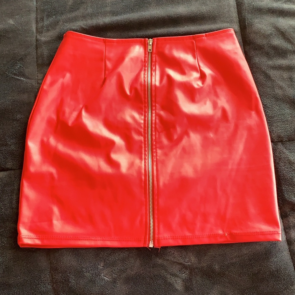 Red leather skirt